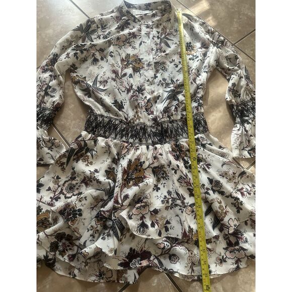 ALC A.L.C. 12 Silk Mini Blouson Floral Dress Ruffle Accent Long Sleeve - Picture 7 of 8